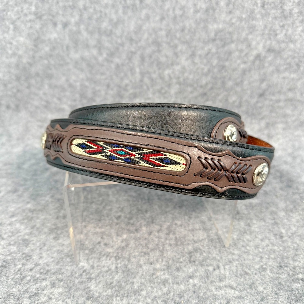 Vintage Southwestern Belt Mens 40 Native American Aztec Black‎ Brown Leather